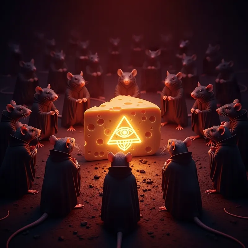 Satanic Rats Revering Eerie Cheese - Illuminati Scene