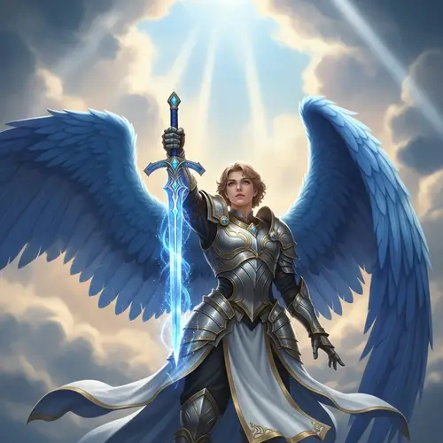 Blue-Winged Archangel with Beautiful Angelic Face