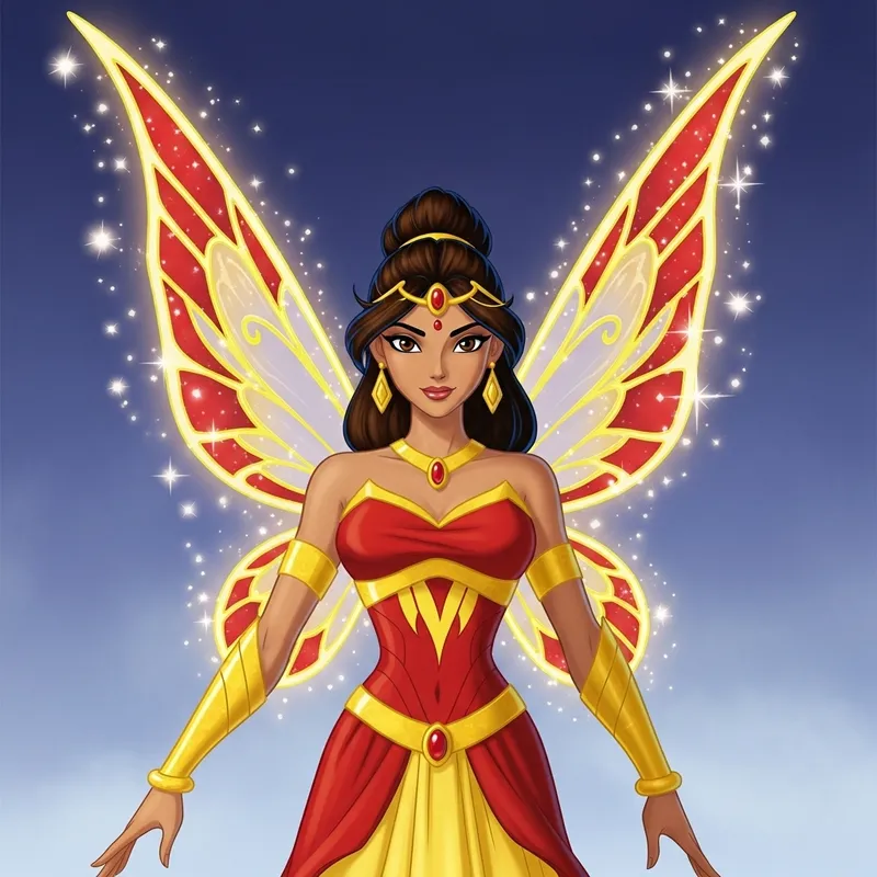 Radiant South Asian Fairy: Enchantix in Red, Yellow & Gold Radiant South Asian Fairy: Enchantix in Red, Yellow & Gold