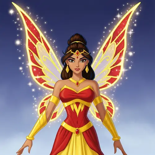 South Asian Fairy: Radiant Enchantix in Red, Yellow & Gold