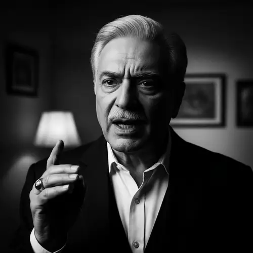 Vintage Bollywood Noir Actor: Intense Monologue in Dimly Lit Room