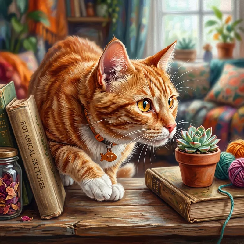 Vibrant Digital Painting of Playful Orange Tabby Cat Vibrant Digital Painting of Playful Orange Tabby Cat