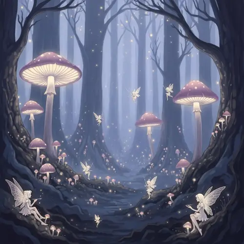 Ethereal Mystical Forest with Glowing Mushrooms and Fairies