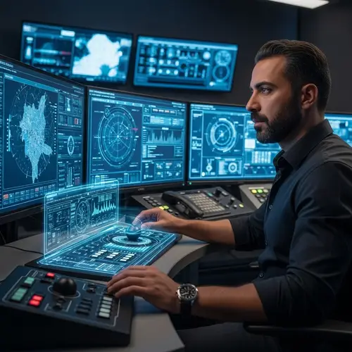 Middle-Eastern Man Monitoring Control Center Screens