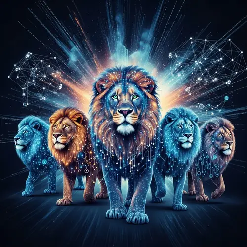 Digital Lions: Innovative IT Sector Metaphor - Business Strength & Courage