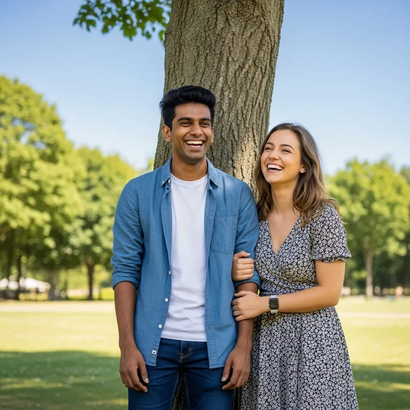 Happy South Asian Couple in Love | Romantic Park Enchantment