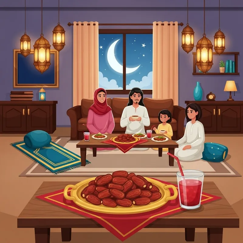Stay Home Ramadan: Traditional Middle Eastern Style Illustration