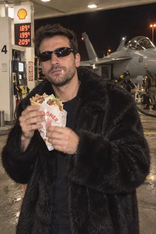 Candid Night Photo: Raw Fashion at a Gas Station