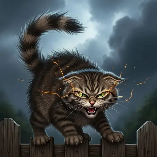Fuming Cat Artwork - Displaying Irritation in a Stormy Setting