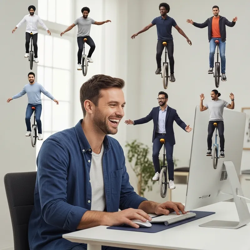 Laughing Man Requests Unicycle Images of Diverse Men Laughing Man Requests Unicycle Images of Diverse Men