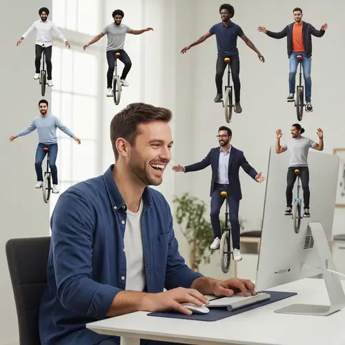Laughing Man Requests Unicycle Images of Diverse Men