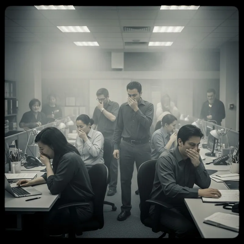 Dark Smoke-Filled Office Scene | Vintage Documentary Style