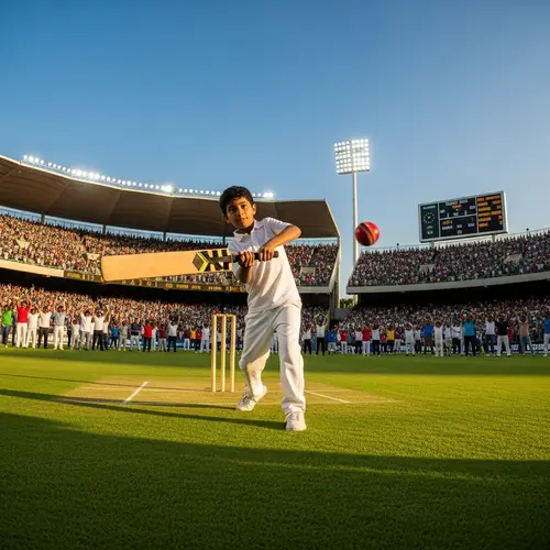 Exciting Cricket Stadium Scene | Young Boy Playing Cricket