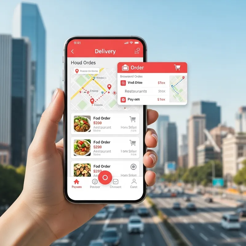 Modern Smartphone Delivery App Interface | Fast Food Orders & Maps Modern Smartphone Delivery App Interface | Fast Food Orders & Maps