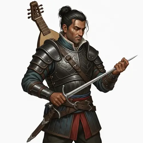South Asian Male Bard: Leather Armor, Rapier, Lute | RPG Character