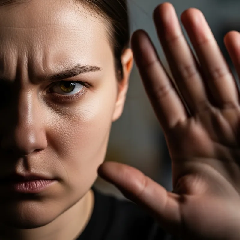 Angry Face Realistic Portrait Denying Gesture Close-Up