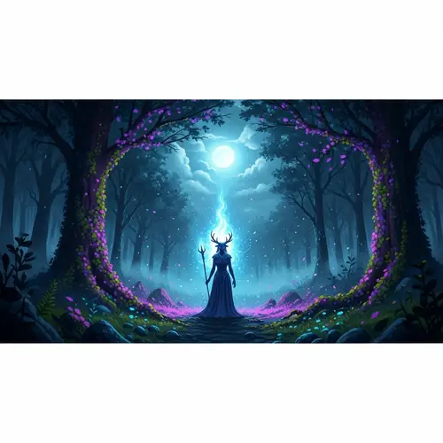 Mystical Creature in Dark Enchanted Forest - Fantasy Beauty