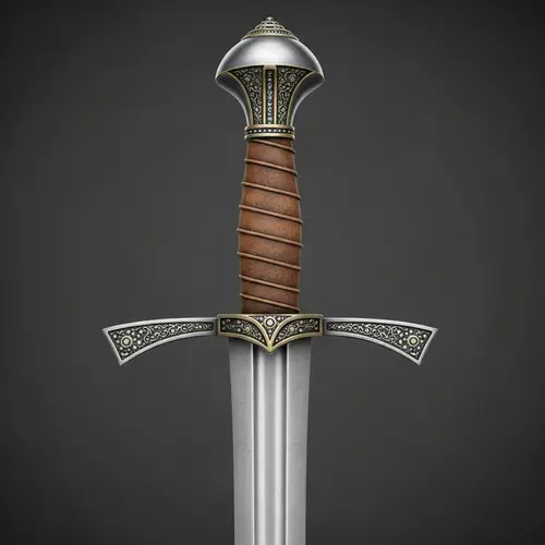 Intricate Medieval Sword - Detailed Design with Polished Steel Blade