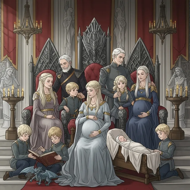 Valyrian Royal Family in Throne Room: Beauty and Grandeur