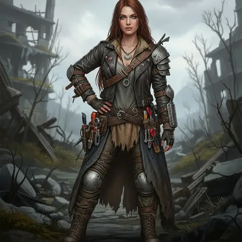 Post-Apocalyptic Survivor: Tough Woman in Desolate Landscape