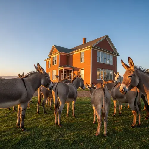 Curious Burros by Old-Schoolhouse | Serene Sunrise Scene