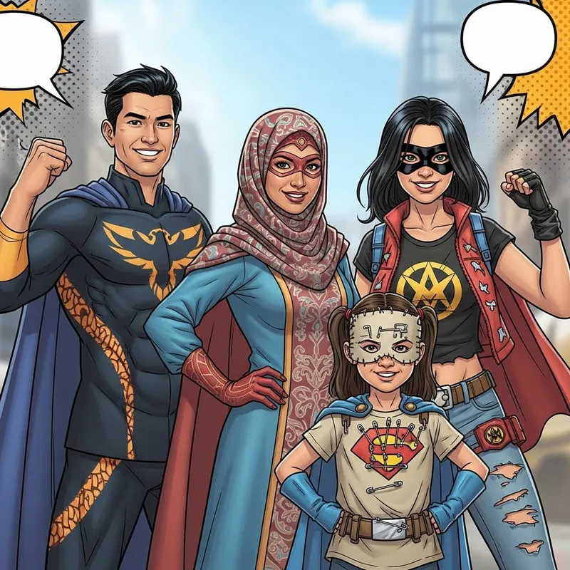 Diverse Superhero Family - Colorful Comic Book Image