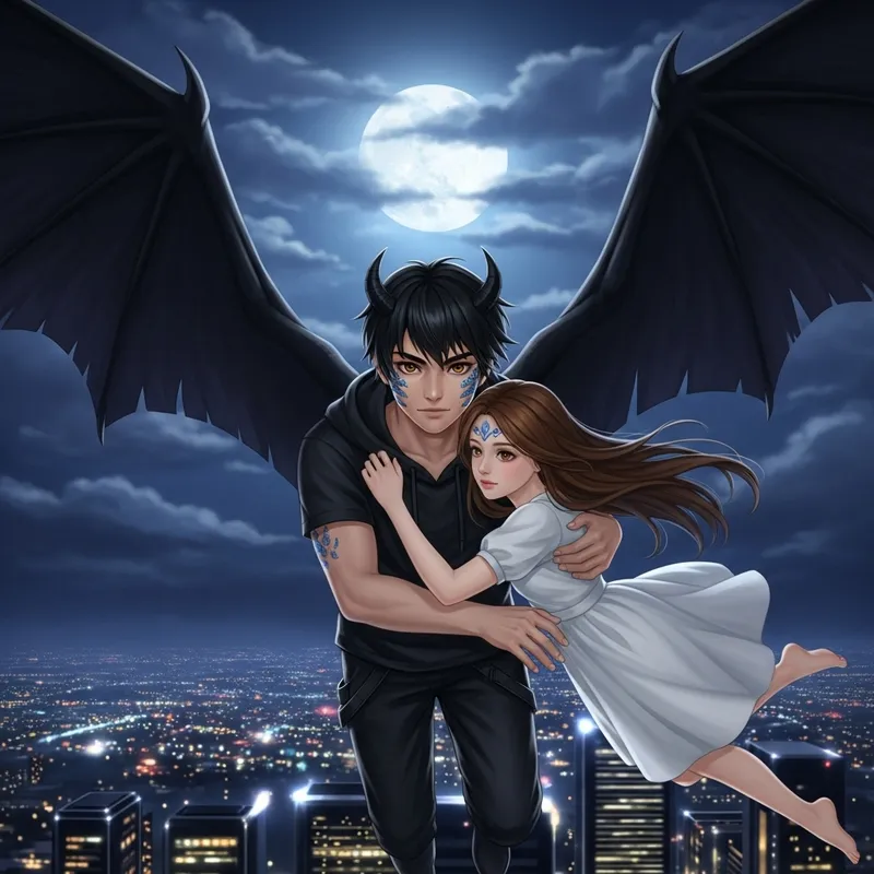 Night Sky Fantasy: Enchanted Demon and Chestnut-haired Maiden Night Sky Fantasy: Enchanted Demon and Chestnut-haired Maiden