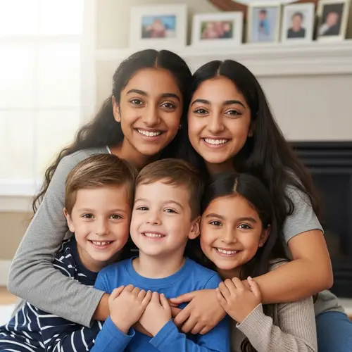 Loving Family Portrait with Diverse Children | Heartwarming Siblings