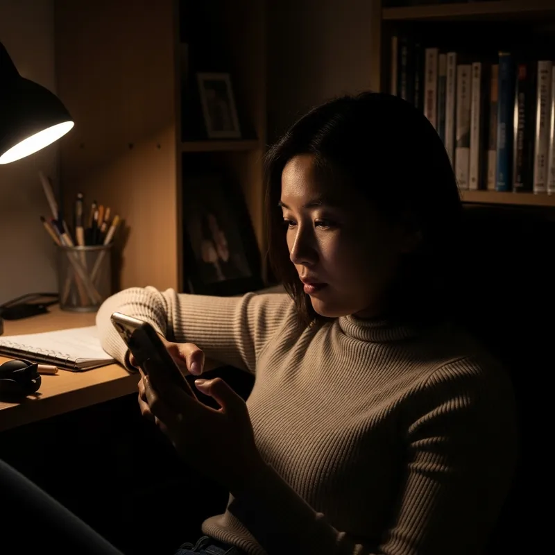 Elegant Asian Woman Portrait in Chiaroscuro Style | Cozy Study Scene Elegant Asian Woman Portrait in Chiaroscuro Style | Cozy Study Scene