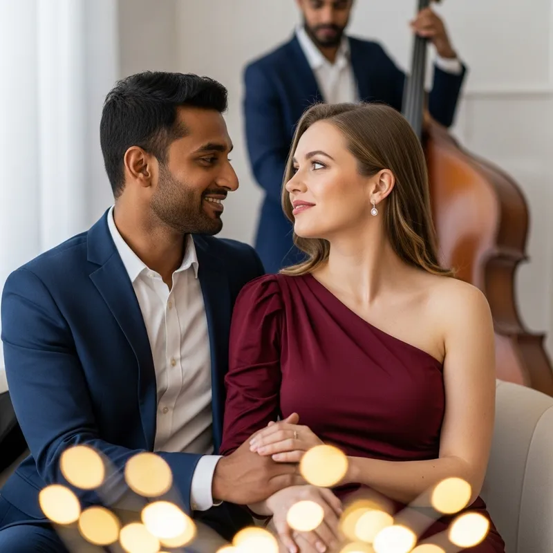 Intimate Moment: South Asian Man and White Woman in Romantic Embrace