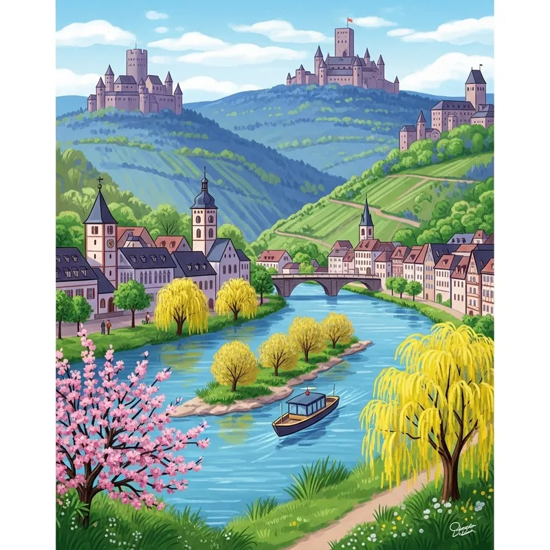 Idyllic Friendship Scene of Hans and Conrad in Swabia, Germany