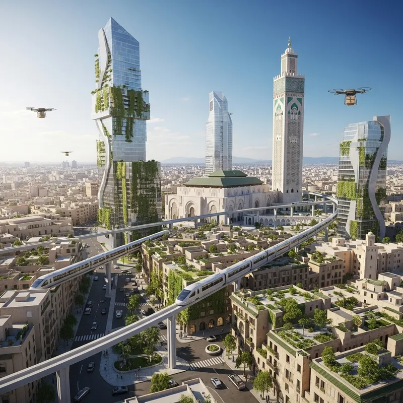 Futuristic Casablanca in 2050: Skyscrapers, Monorail & Moroccan Charm