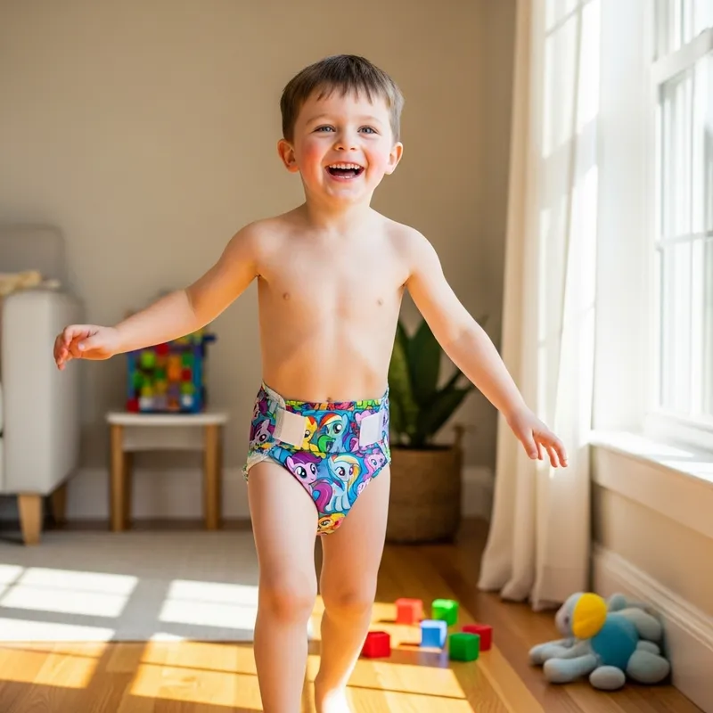 6-Year-Old Boy Playfully Wearing Colorful My Little Pony Diaper
