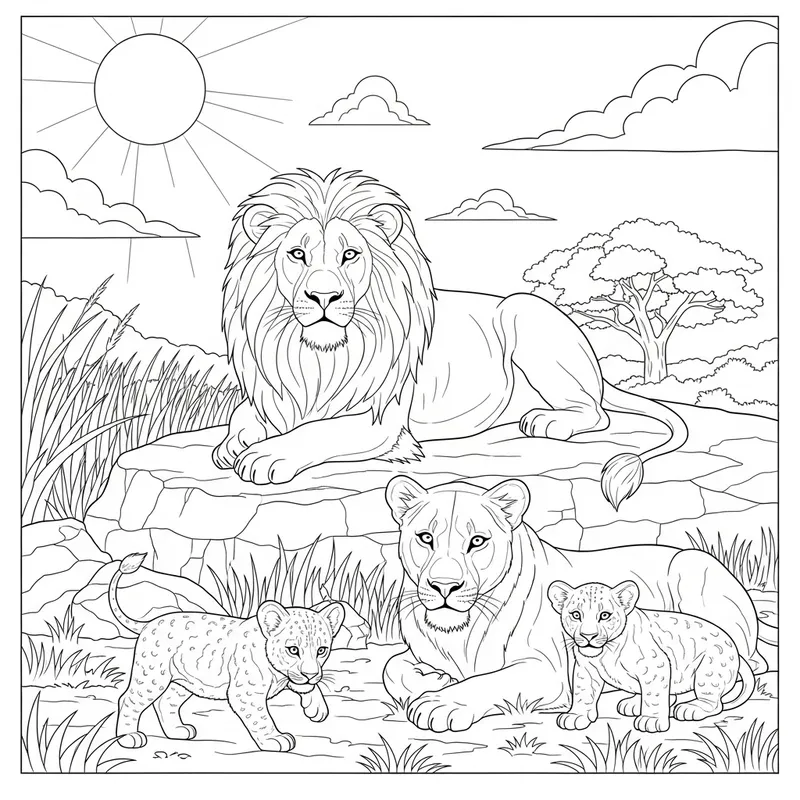 Lions Coloring Page - Fun & Relaxing Art for Kids Lions Coloring Page - Fun & Relaxing Art for Kids