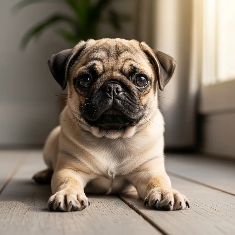 Cute 4-Month-Old Pug Puppy with Brown and Black Coat