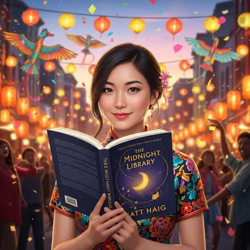 East Asian Woman Holding Book - Festival Vibe & Happiness