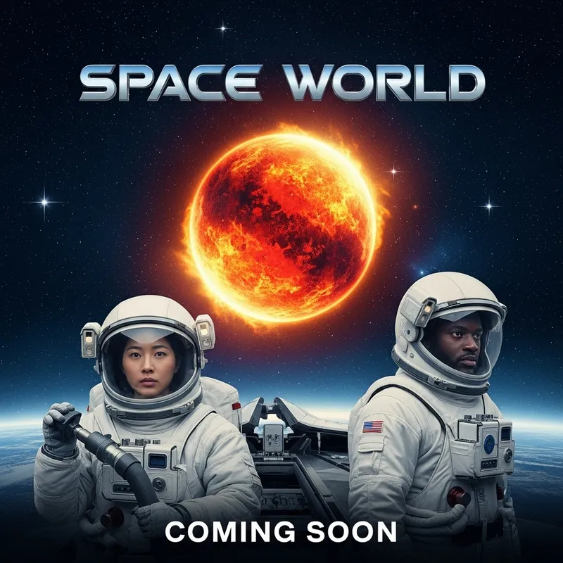 Space World Movie Poster - Blazing Planet & Astronauts Design
