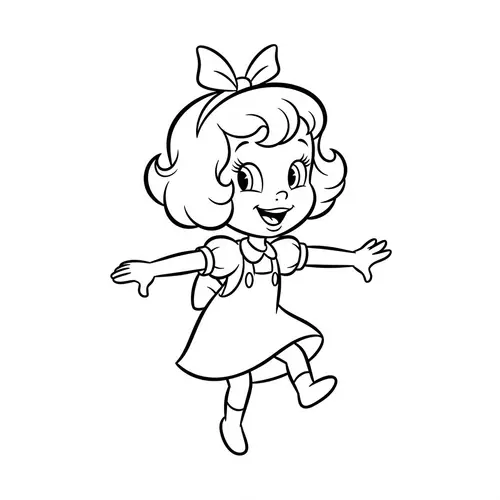 Cartoon Style Coloring Page of a Happy Girl with Short Curly Hair