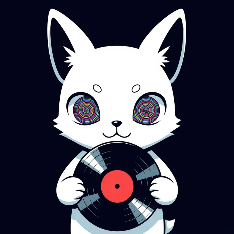Anime-Inspired White Pikachu Holding Vinyl Record