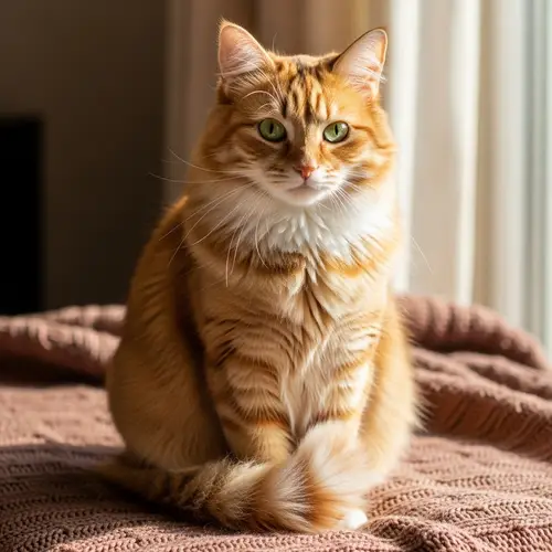 Charming Autumnal Fluffy Cat: Vibrant Green Eyes & Tranquil Aura