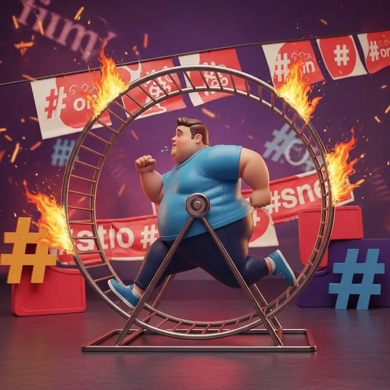 Humorous Image: Fat Man in Hamster Wheel SMMA Fail