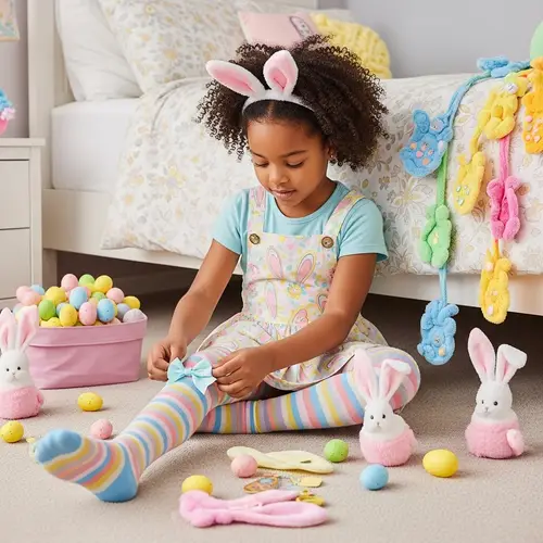 African Descent Schoolgirl Easter Decor Scene