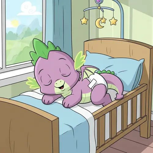 Newborn Spike Dragon | Cartoon Character Sleeping in Crib
