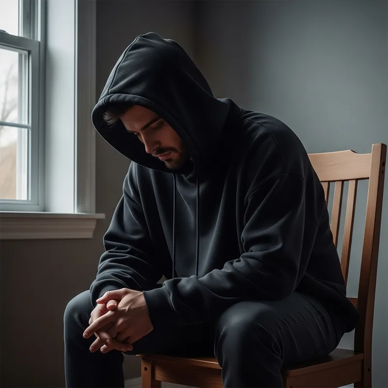 Faceless Man in a Black Hoodie: A Depressing Portrait