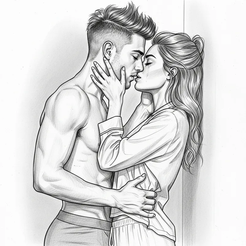 Tender Kiss Sketch | American Descent Couple