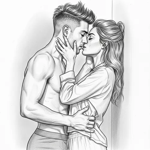 Romantic Couple Kiss Sketch | American Background