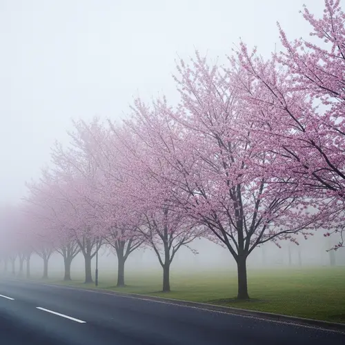Foggy Sakura Scene - Ethereal Beauty Unveiled