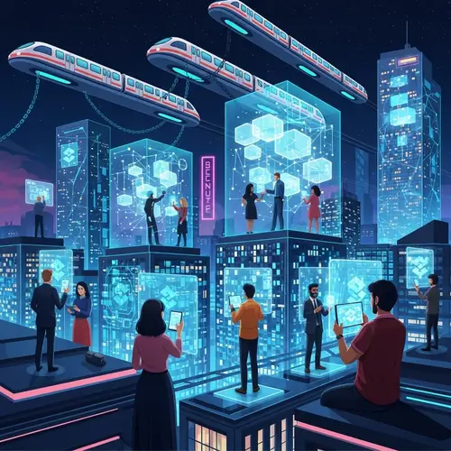 Futuristic Blockchain Cityscape: Technological Marvel