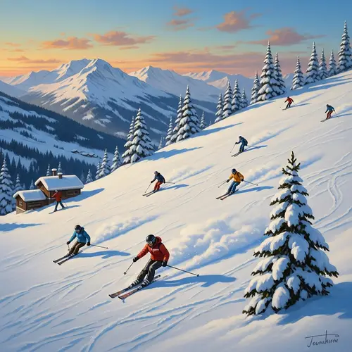Snow-Covered Slopes in Europe: Skiing Art Painting