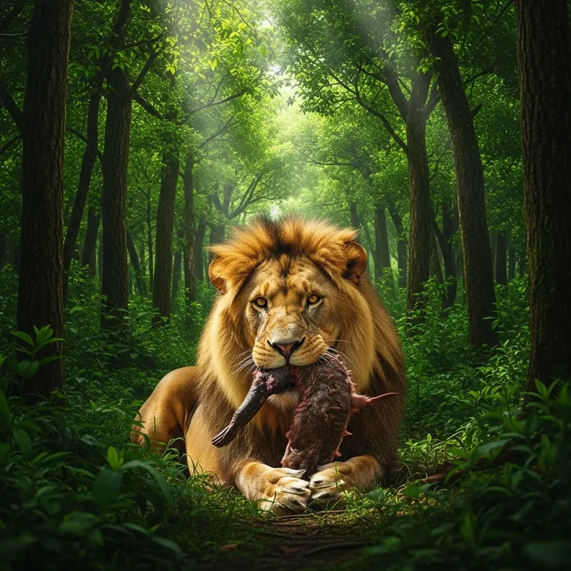 Powerful Jungle Lion Feasting Scene Powerful Jungle Lion Feasting Scene